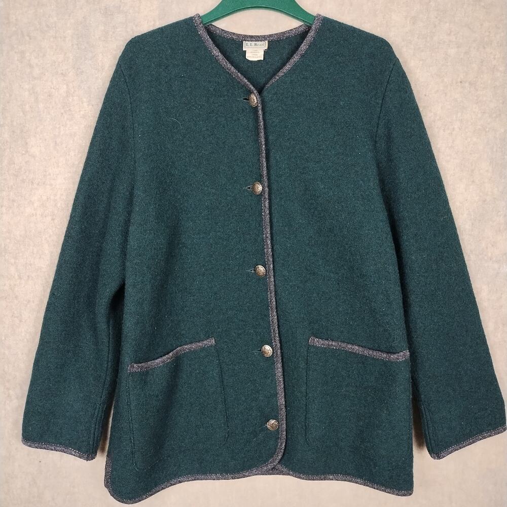 Vintage L.L. Bean 100% Wool Blazer Jacket Women's L Green Made in Austria